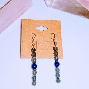 NEW Sterling Silver 925 Blue Green Crystal Gemstone Dangle Hook Earrings 2"